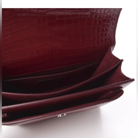 Saint Laurent YSL Burgundy Croc Medium Sunset Leather Bag - Picture 6 of 12